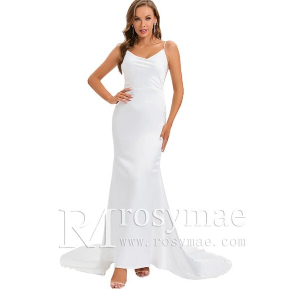 Rosymae V-Back Stretch Mermaid Sleek Wedding Dress Bridal Gown - NWT - Picture 6 of 10